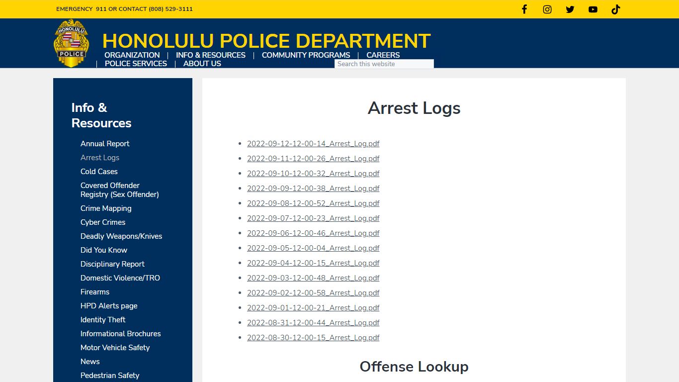 Arrest Logs - Honolulu Police Department