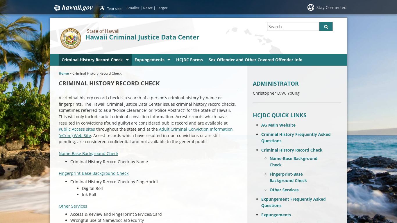 Hawaii Criminal Justice Data Center | Criminal History Record Check